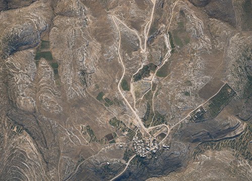Archive record 847a: el-Azarije, Jericho road, Khan Hatrur, Khan el-Meschrab, Deir el-Kelt, Jebel Karantal, etc.: eastern part of el-Azarije with the switchbacks of the Jericho road and eastern surroundings