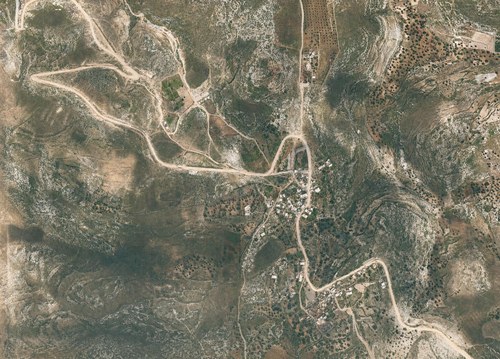 Archive record 847b: el-Azarije, Jericho road, Khan Hatrur, Khan el-Meschrab, Deir el-Kelt, Jebel Karantal, etc.: eastern part of el-Azarije with the switchbacks of the Jericho road and eastern surroundings