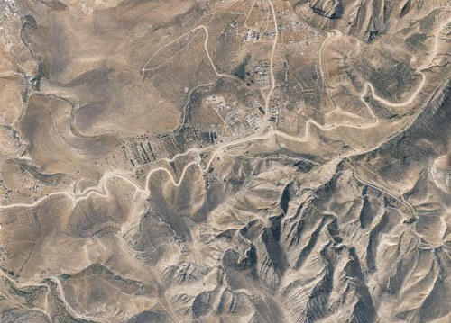 Archive record 877b: el-Azarije, Jericho road, Khan Hatrur, Khan el-Meschrab, Deir el-Kelt, Jebel Karantal, etc.: southeast of (not northeast of) of Khan el-Meschrab, Nebi Musa road, like no. 873 with southeastern continuation the road