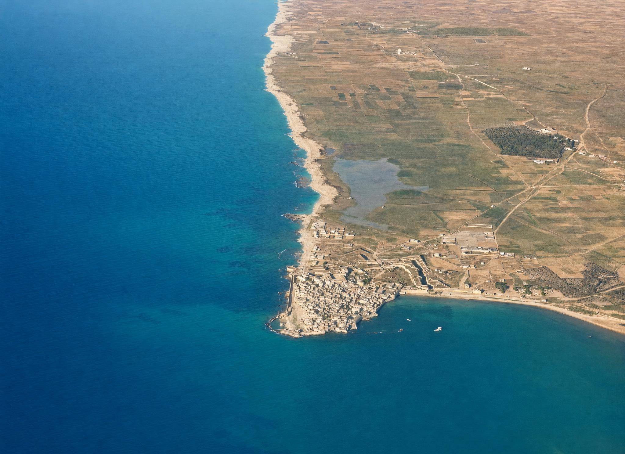 Akko and its surroundings from above. View toward the south.