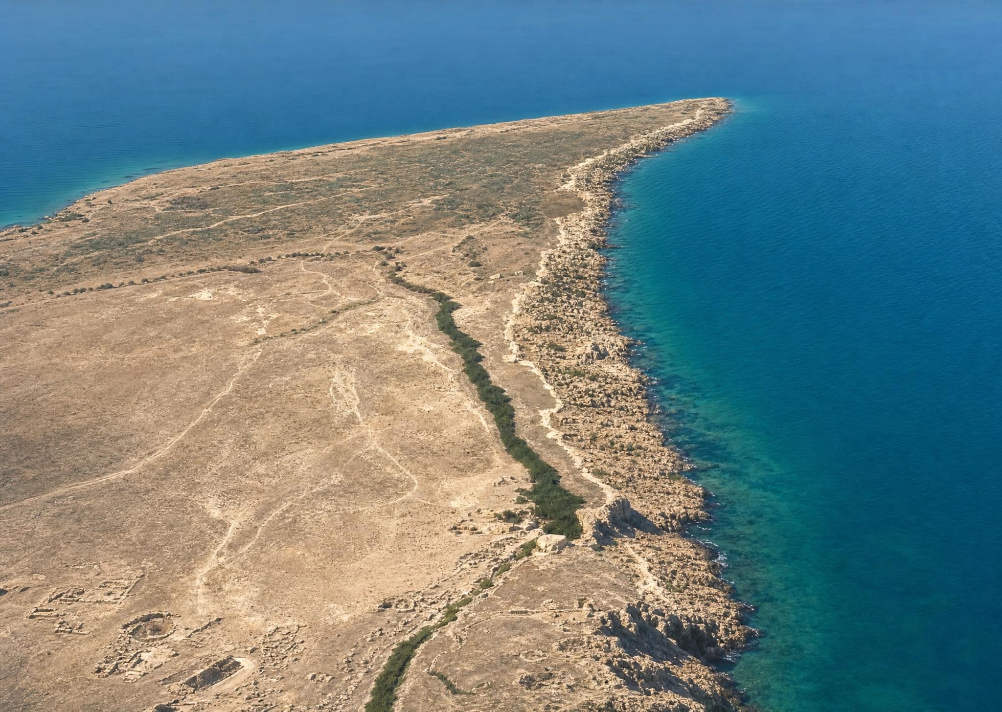 Southern cape of the Dead Sea peninsula. View toward the northeast.