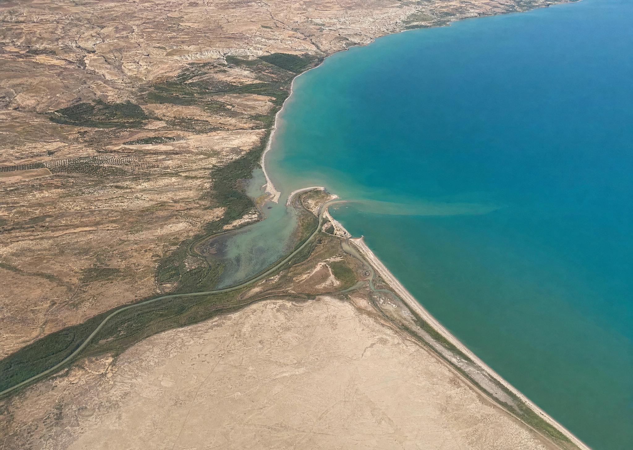 Mouth of the Jordan into the Dead Sea. View toward the northwest.