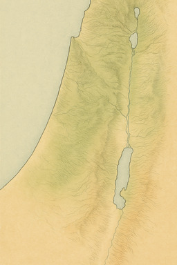 A terrain map where base features are drawn cleanly in ink, then hand-tinted with washes of watercolor (earth greens, pale blues, sandy golds) — land gently glowing with soft vintage life.