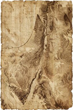  A texture-focused terrain map of ancient Israel on a papyrus-style background. Faint topography in desaturated brown inks, as if etched or burned into aged parchment. No modern elements.