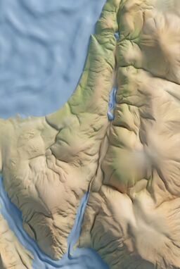  A map where every landform is exaggerated into soft, springy shapes — mountains puffed up like pillows, river valleys sinking like gentle hammocks — light shadows creating a sense of weightlessness.