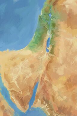  A painterly map where different landcover zones are painted with soft, wide brushstrokes — deserts rough and dry-textured, riverlands smooth and lush — impressionistic but clear. Don't include any topography or shading — only landcover and water.