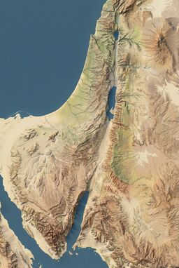  A pure, traditional Swiss-style shaded relief map of ancient Israel — delicate shading for terrain, clean coastline, classic colors, masterful light sourcing.