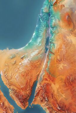  A cool-to-warm gradient map where lush areas shimmer with a cool dewlike gloss, while deserts pulse with warm dusty textures — evoking the sensory shift between moisture and dryness without literal detail.