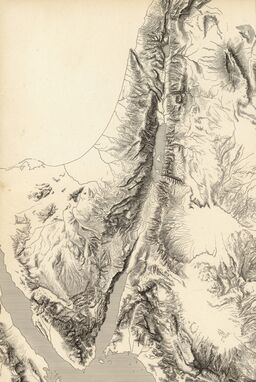  A scientific-style vintage map with shaded hills and valleys drawn in fine engraved lines — soft hand-hatched shadows — structured but calm, ready for careful overlays.