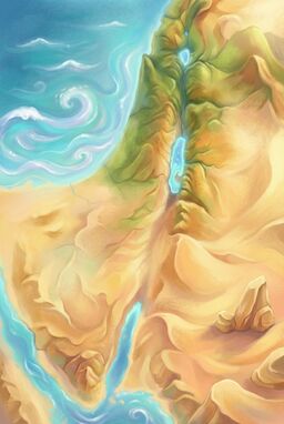  A bright, almost storybook-like topographic map where mountains, deserts, and seas are oversized and soft — like a dreamland — but the geography is still essentially accurate.