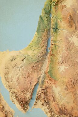  A clean, realistic shaded relief map of ancient Israel — soft natural terrain colors, hillshading, delicate rivers, subtle textures. Looks like a high-end U.S. National Park brochure map.