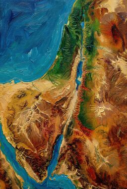  A richly colored map where brushstrokes are visible — land textured like oil paint on canvas — but simplified and smooth for animation readability, balancing depth and clarity.