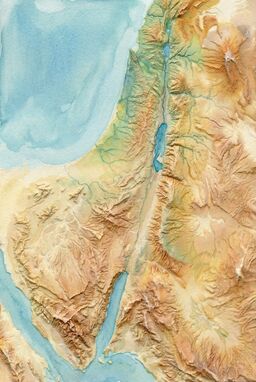  A base of textured plaster or heavy modeling paste shaped into ridges and valleys, overlaid with delicate watercolor washes — combining bold surface structure with airy flowing color.