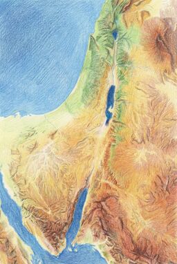  A map where landcover zones flow smoothly into each other — deserts blending into dry scrub, grasslands fading into forests — no hard boundaries, just natural gradients of texture and color, made with colored pencils.