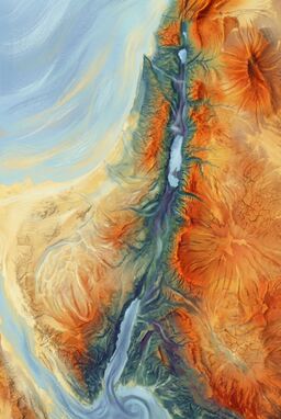  A map that traces how the land feels under the sun and wind — hot exposed hills, cool shaded valleys, breezy plains — the experience of movement, shade, and climate shaping the land’s meaning.
