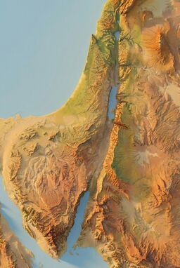  A traditional shaded relief map of ancient Israel, but with a warm “golden hour” sunlight effect — soft, angled light casting long, natural shadows across mountains and valleys. Vibrant yet realistic colors.