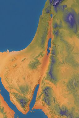  A map where elevation is shown with clean bands of color that fade smoothly — desert sands into orange, rocky hills into olive green, highlands into dark blue-purple — stylish, modern, and full of life.