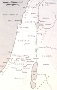 Flat monochrome or duotone atlas map with white land, gray water, dark gray linework, settlement dots, and large letter-spaced regional names.