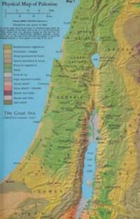 Colored landcover model is combined with shaded terrain texture, producing green, tan, ochre, and reddish relief over the physical map.