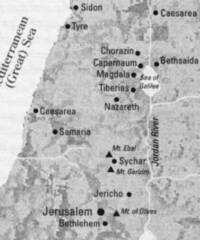 Monochrome grayscale map with digitally shaded terrain, high-contrast black labels and point symbols, and very light water/route/river linework.
