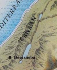 Cropped view uses a hand-drawn atlas style with tan land, blue water, wavy sea texture, and sketched hill relief.