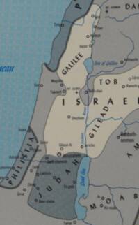 Flat mid-century atlas style with stippled region fills, blue water and river work, thick dark regional boundary bands, and open-circle settlement symbols.