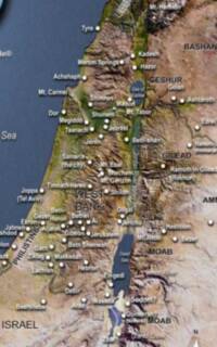 The map uses a satellite base with digital shaded relief, white haloed settlement and physical-feature labels, dark regional names, and dark blue-gray water bodies.