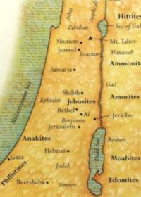 Children's atlas style with warm mottled parchment land, muted green patterned water, dark brown labels, and simple point symbols.