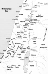 Monochrome flat atlas map with gray water bodies, white land, black labels and point symbols, solid river linework, and dashed territorial boundaries.