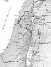 Monochrome grayscale atlas map with shaded relief, white Mediterranean water, gray inland water, black regional boundaries, and dense settlement labeling.