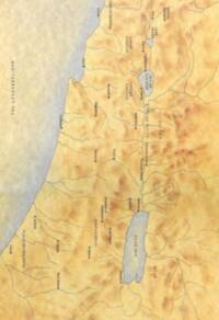 The map uses a warm parchment basemap with mottled texture, pale gray-blue water, dark brown-black serif labeling, manual brown relief shading, and a mixture of solid drainage/coast lines and dashed regional boundaries.