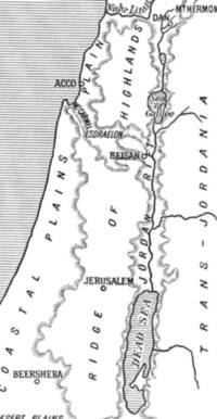Monochrome flat map with black hand lettering, white land and water surfaces, horizontal water hatching, and manual hachure relief concentrated along uplands and valley edges.