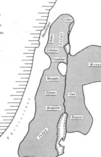 Monochrome flat Bible atlas map with stippled tribal territories, thick black boundaries, white water areas, and italic serif regional labels.