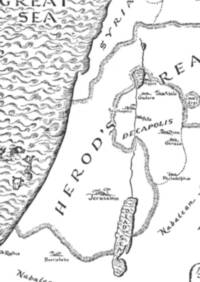 Monochrome hand-drawn map style with black lettering, unprinted white surfaces, dense wave texture in the Great Sea, pictorial city symbols, and stippled regional borders.