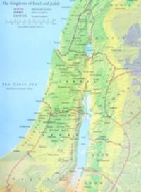 Pastel full-color Hammond style with landcover tints, manual-looking shaded terrain, cyan water, and rose dashed political frontiers.