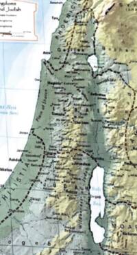 Digital shaded relief with hypsometric elevation colors under black settlement and regional labeling; major boundaries are emphasized with thick dark brown dashed lines.