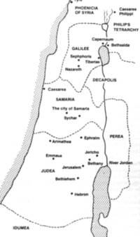 Black-and-white flat map with stippled water, solid black hydrography, filled-dot city symbols, and dashed internal regional boundaries.