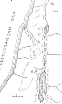 Black-and-white flat atlas map with hand-drawn shoreline bands, river lines, political divisions, city point symbols, and manual hachure relief.