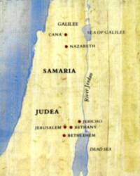 Simple patterned atlas style with pale yellow land, blue water, red city dots, and dark serif lettering.