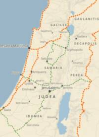 Map uses a warm flat basemap with subtle digital shaded relief, muted blue water, dark gray place labels, and overprinted dotted regional boundaries in orange and green.