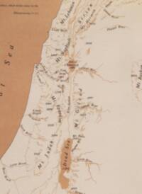 Two-color sepia physical map with flat pale land, tan water, dark brown type, and manual shaded relief concentrated along mountain belts.