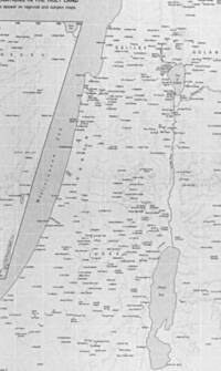 Black-and-white atlas map with gray terrain shading, dense archaeological-site labels, open-circle point symbols, white grid lines, and black coast, river, and boundary linework.