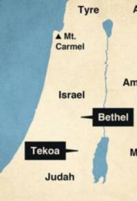Modern simplified Bible atlas styling with muted blue water, parchment beige land texture, black sans-serif labels, and high-contrast black callout boxes for selected cities.