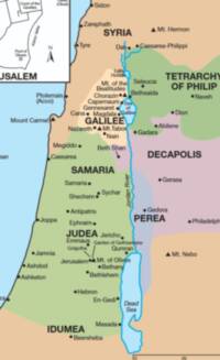 Flat full-color atlas map with pastel region fills, light blue water, bright cyan river and lake outlines, black place symbols, and bold all-caps regional labeling.