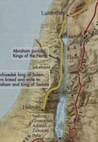 Cropped atlas map with shaded landcover relief, pale blue water, black serif place names, rounded narrative callout boxes, a yellow route line, and burgundy movement arrows.