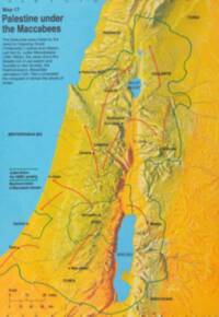 The map combines bright landcover color with manual shaded relief, using green political boundary lines and red directional arrows over the terrain.